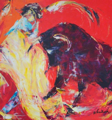 Peinture intitulée "Grande corrida" par Annie Nectoux, Œuvre d'art originale, Huile