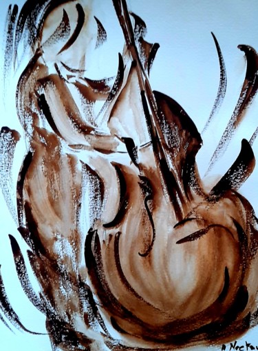 Peinture intitulée "Violoncelliste" par Annie Nectoux, Œuvre d'art originale, Aquarelle