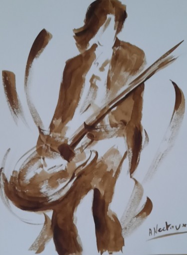 Drawing titled "Bassiste" by Annie Nectoux, Original Artwork, Watercolor