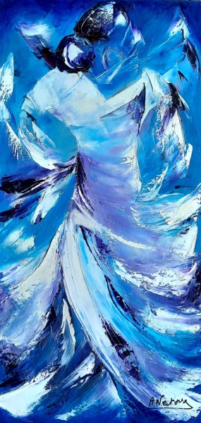 Peinture intitulée "Envolée bleue" par Annie Nectoux, Œuvre d'art originale, Huile