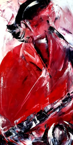 Painting titled "En rouge et noir" by Annie Nectoux, Original Artwork, Oil