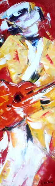 Painting titled "Grand guitariste" by Annie Nectoux, Original Artwork, Oil Mounted on Wood Stretcher frame