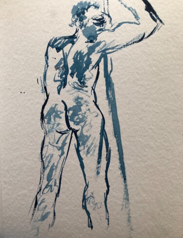 Schilderij getiteld "Homme fatigué" door Nedja, Origineel Kunstwerk, Aquarel