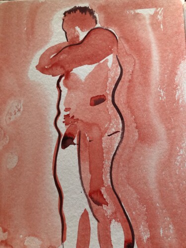 Painting titled "Homme à formes" by Nedja, Original Artwork, Watercolor