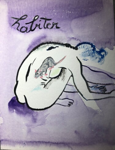 Painting titled "Toit" by Nedja, Original Artwork, Watercolor