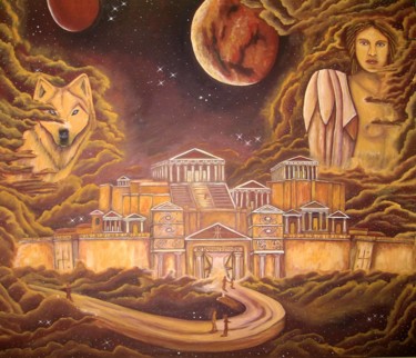 Ζωγραφική με τίτλο "Akropolis" από Nefeli Artemisiou (Nefeli Art), Αυθεντικά έργα τέχνης, Ακρυλικό