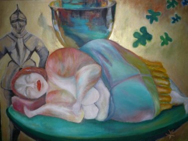 Painting titled "Malta sleeping lady…" by Martine Dupieux, Original Artwork