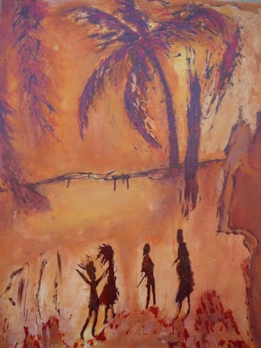 Painting titled "orange au coucher d…" by Martine Dupieux, Original Artwork