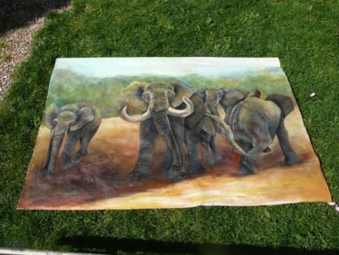 Peinture intitulée "éléphants..." par Martine Dupieux, Œuvre d'art originale