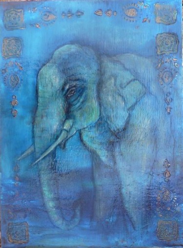 Peinture intitulée "blue elephant" par Martine Dupieux, Œuvre d'art originale