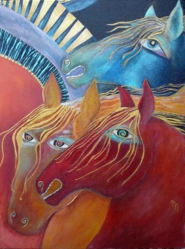 Painting titled "chevaux" by Martine Dupieux, Original Artwork