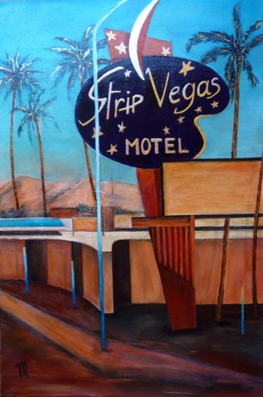 Painting titled "Strip Vegas Motel" by Martine Dupieux, Original Artwork