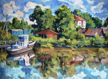 Картина под названием "Река Цна" - Алексей Скворцов, Подлинное произведение искусства, Масло