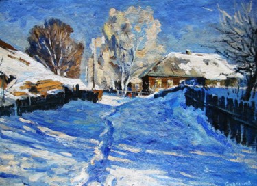 Painting titled "Зимняя улица   Wint…" by Aleksei Skvortsov, Original Artwork, Oil