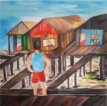 Painting titled "O menino na ponte" by Neilon Batista, Original Artwork, Acrylic
