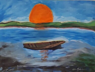 Painting titled "Canoa" by Neilon Batista, Original Artwork, Gouache