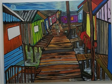 Pintura titulada "Palafitas de Manaus" por Neilon Batista, Obra de arte original, Acrílico