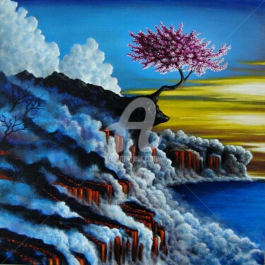 Peinture intitulée "Cherry blossoms amo…" par Neint Visiroff, Œuvre d'art originale, Huile