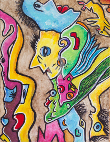 Картина под названием "Art singulier. Figu…" - Véronique Lestoquoy (neko92vl), Подлинное произведение искусства, Акрил