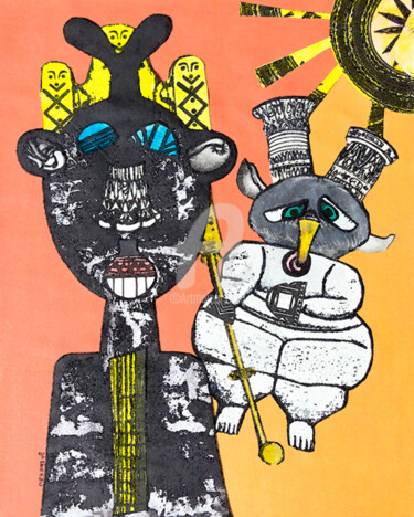 Collages intitolato "Art singulier. Figu…" da Véronique Lestoquoy (neko92vl), Opera d'arte originale, Acrilico