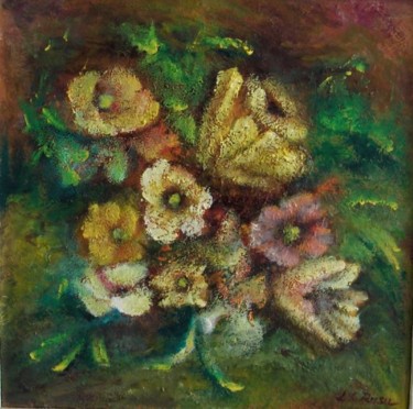 Painting titled "Roses in pain" by Cornelia Rusu Labosan, Original Artwork, Oil