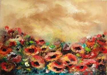 Painting titled "stormy poppies" by Cornelia Rusu Labosan, Original Artwork, Oil