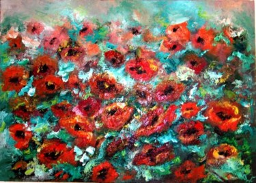 Painting titled "Poppies" by Cornelia Rusu Labosan, Original Artwork, Oil