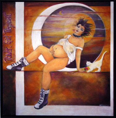 Painting titled "Powergirl pregnant" by Nelie Meininger, Original Artwork, Oil