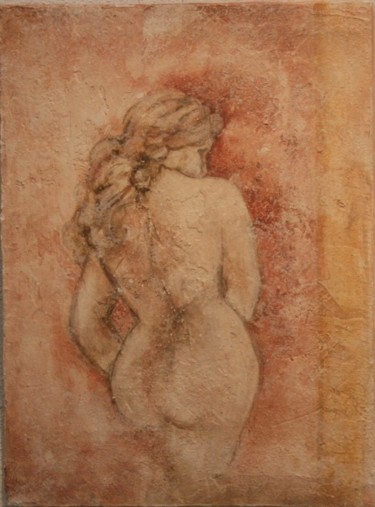 Schilderij getiteld "fresco-rug-dame" door Nelie Meininger, Origineel Kunstwerk, Olie