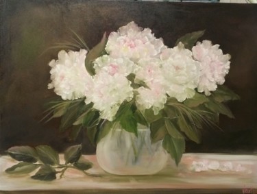 Schilderij getiteld "witte rozen / white…" door Nelie Meininger, Origineel Kunstwerk, Olie