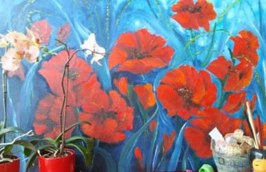 Painting titled "klaprozen/poppies" by Nelie Meininger, Original Artwork, Oil