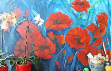 Schilderij getiteld "klaprozen/poppies" door Nelie Meininger, Origineel Kunstwerk, Olie