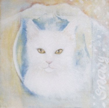 Schilderij getiteld "snowy cat" door Nelie Meininger, Origineel Kunstwerk, Olie