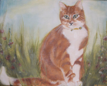 Schilderij getiteld "rode cat" door Nelie Meininger, Origineel Kunstwerk, Olie