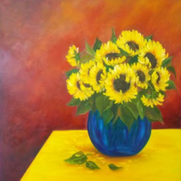 Schilderij getiteld "sunflowers" door Nelie Meininger, Origineel Kunstwerk, Olie