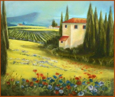 Schilderij getiteld "house in tuscanie" door Nelie Meininger, Origineel Kunstwerk, Olie