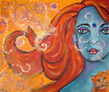 Pintura titulada "orange lady mixed m…" por Nelie Meininger, Obra de arte original, Acrílico Montado en Cartulina