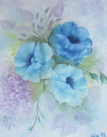 Painting titled "blauwe rozen" by Nelie Meininger, Original Artwork, Oil