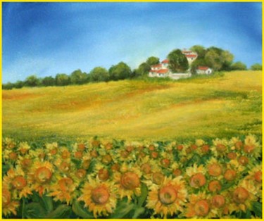 Schilderij getiteld "sunflowers in tusca…" door Nelie Meininger, Origineel Kunstwerk, Olie