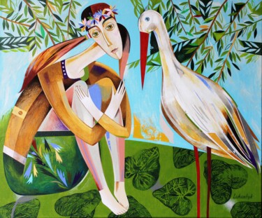 Schilderij getiteld "land of storks" door Neli Lukashyk, Origineel Kunstwerk, Acryl