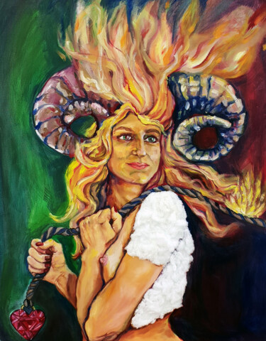 Painting titled "Aries" by Nelisa Nela Baždar, Original Artwork, Textile fiber