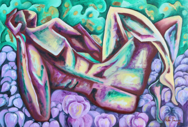 Painting titled "Male Nude" by Nella Fauve, Original Artwork, Oil Mounted on Wood Stretcher frame