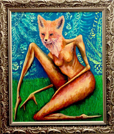 Painting titled "Foxy" by Nella Fauve, Original Artwork, Oil Mounted on Wood Stretcher frame