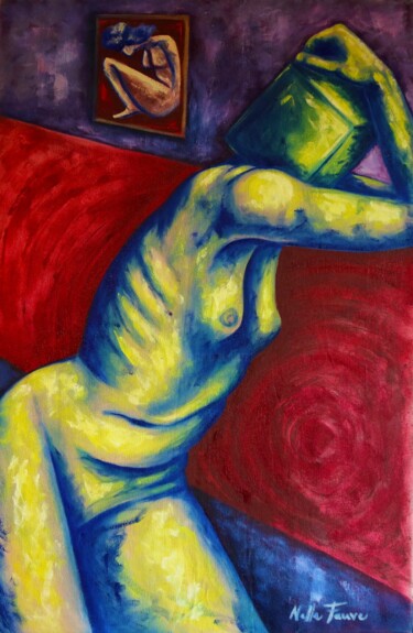 Картина под названием "In The Box" - Nella Fauve, Подлинное произведение искусства, Масло Установлен на Деревянная рама для…
