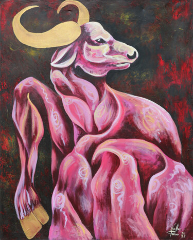 Painting titled "Ox in he eyes of a…" by Nella Fauve, Original Artwork, Acrylic Mounted on Wood Stretcher frame