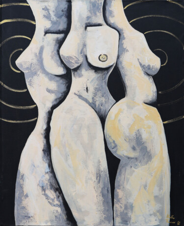 Peinture intitulée "3 Graces in black" par Nella Fauve, Œuvre d'art originale, Acrylique Monté sur Châssis en bois