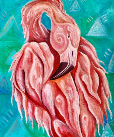 Картина под названием "Flamingo" - Nella Fauve, Подлинное произведение искусства, Масло Установлен на Деревянная рама для но…