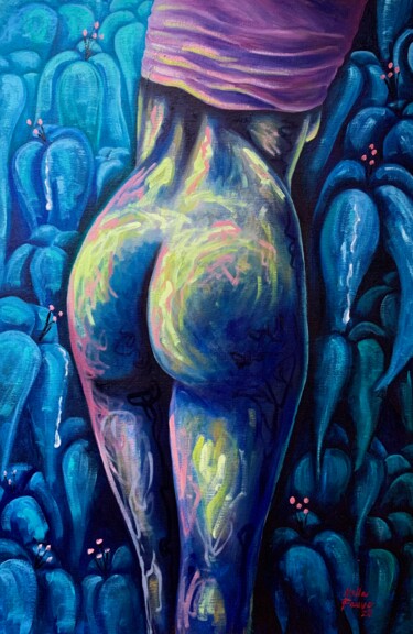 Картина под названием "Blue water" - Nella Fauve, Подлинное произведение искусства, Масло Установлен на Деревянная рама для…