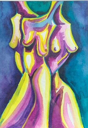 Painting titled "Three graces in pin…" by Nella Fauve, Original Artwork, Watercolor