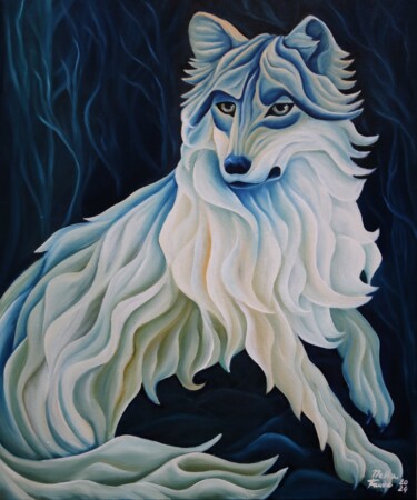 Painting titled "She-Wolf" by Nella Fauve, Original Artwork, Oil